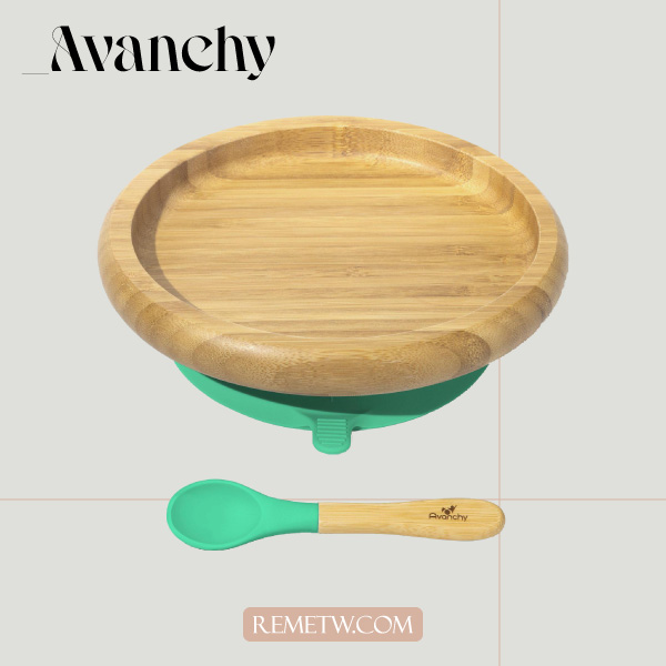 寶寶吸盤碗推薦－美國 Avanchy 吸盤式竹盤+矽膠湯匙（無分隔）NT$799